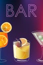 Cocktail party vector invitation poster with colorful drinks